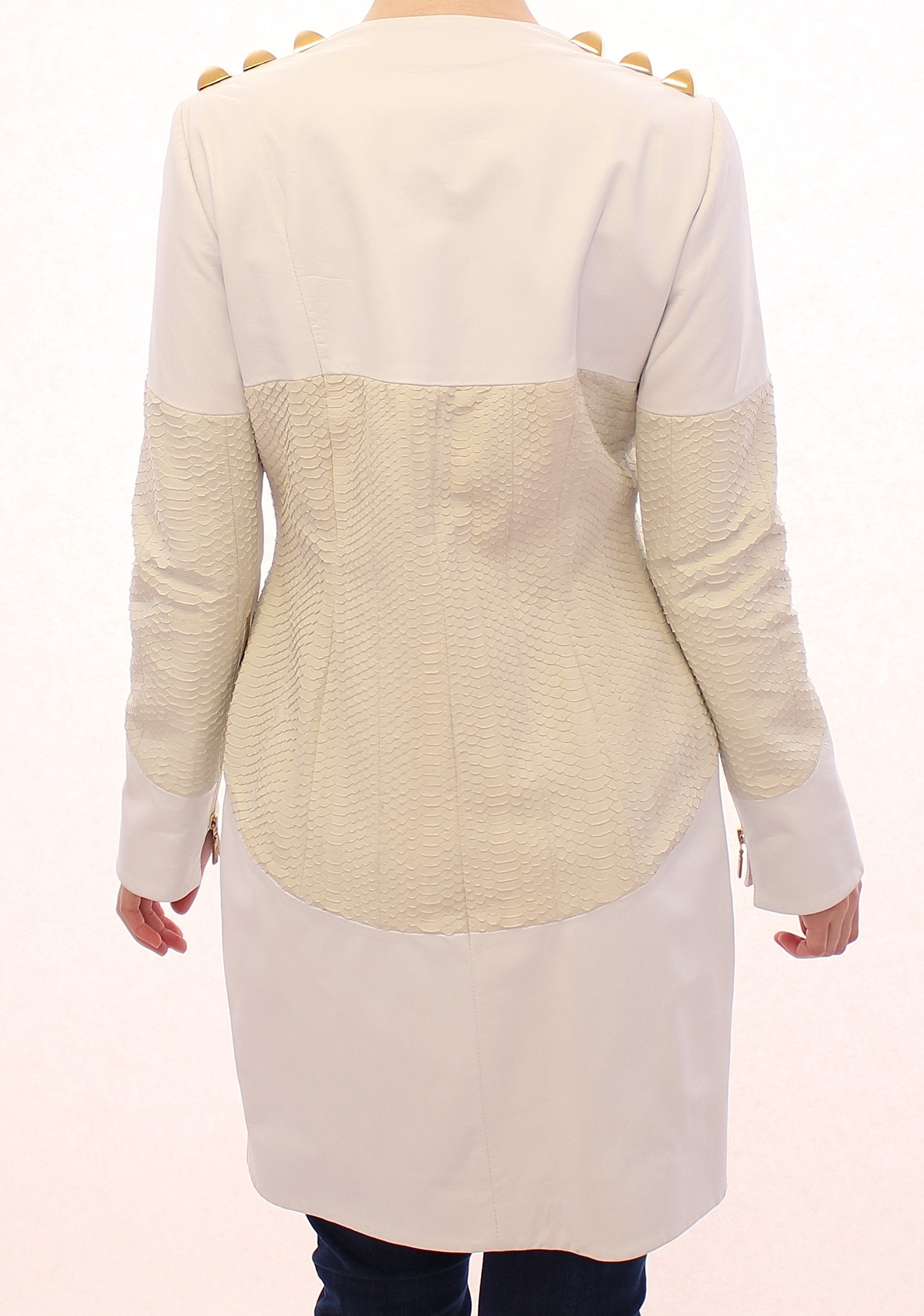 White Leather Long Crocco Jacket