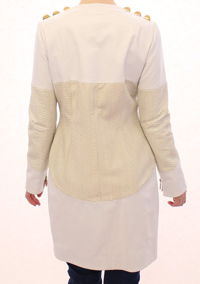White Leather Long Crocco Jacket