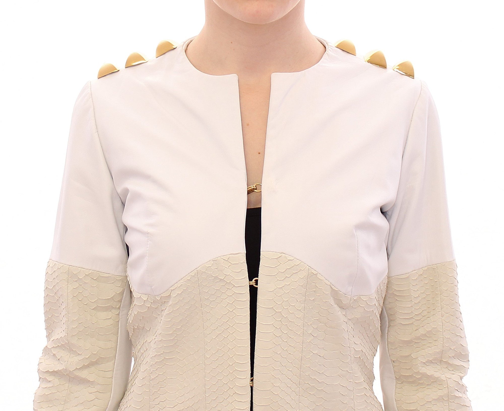 White Leather Long Crocco Jacket