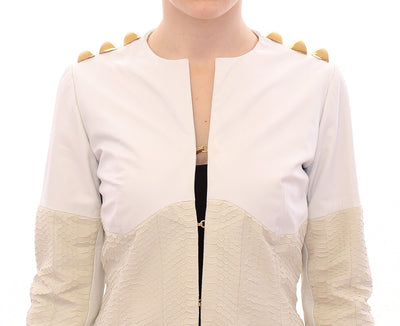 White Leather Long Crocco Jacket
