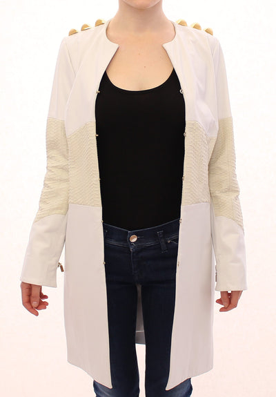 White Leather Long Crocco Jacket