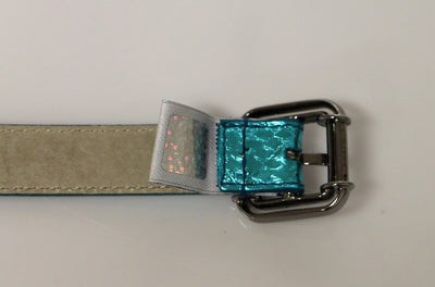 Blue Leather Logo Belt
