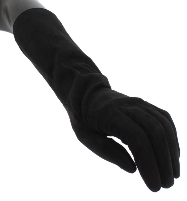 Black Suede Elbow Button Gloves