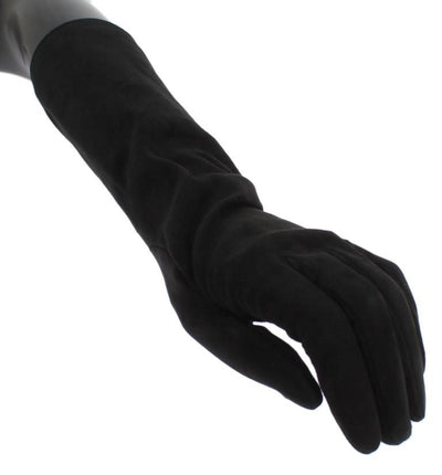 Black Suede Elbow Button Gloves