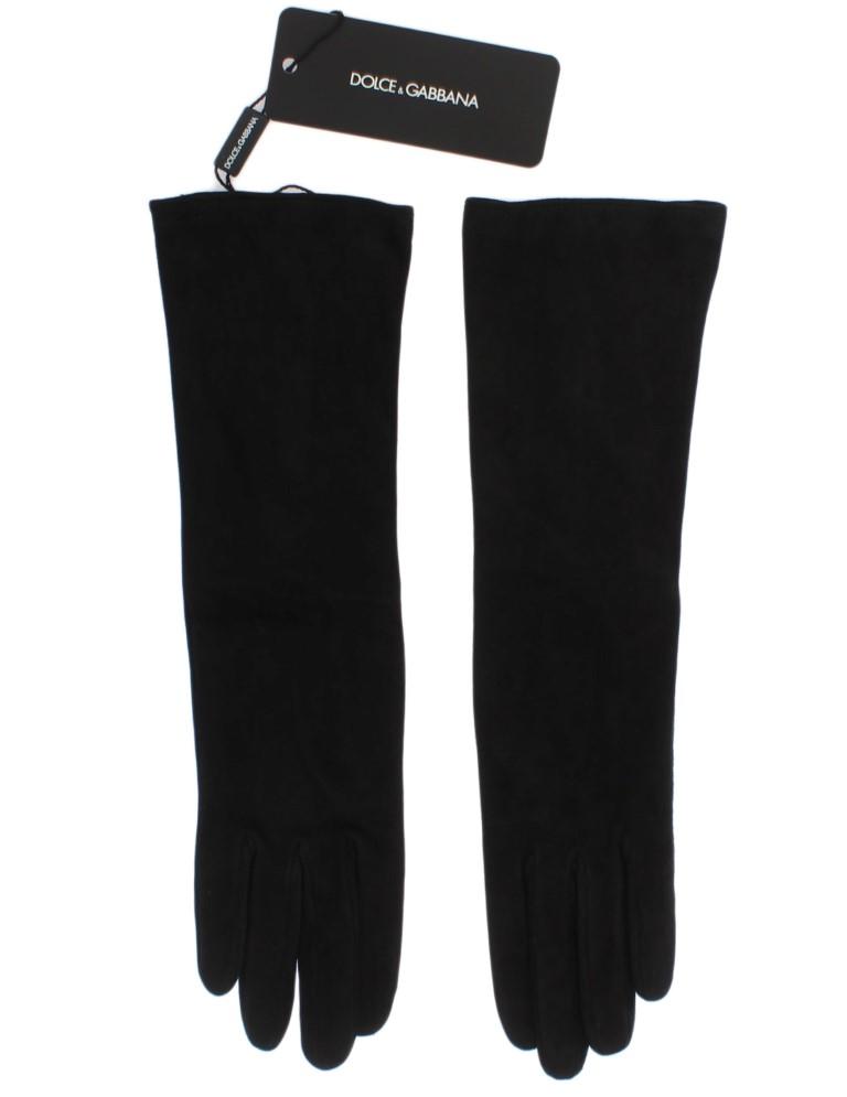Black Suede Elbow Button Gloves