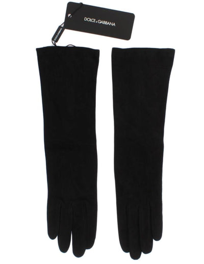 Black Suede Elbow Button Gloves