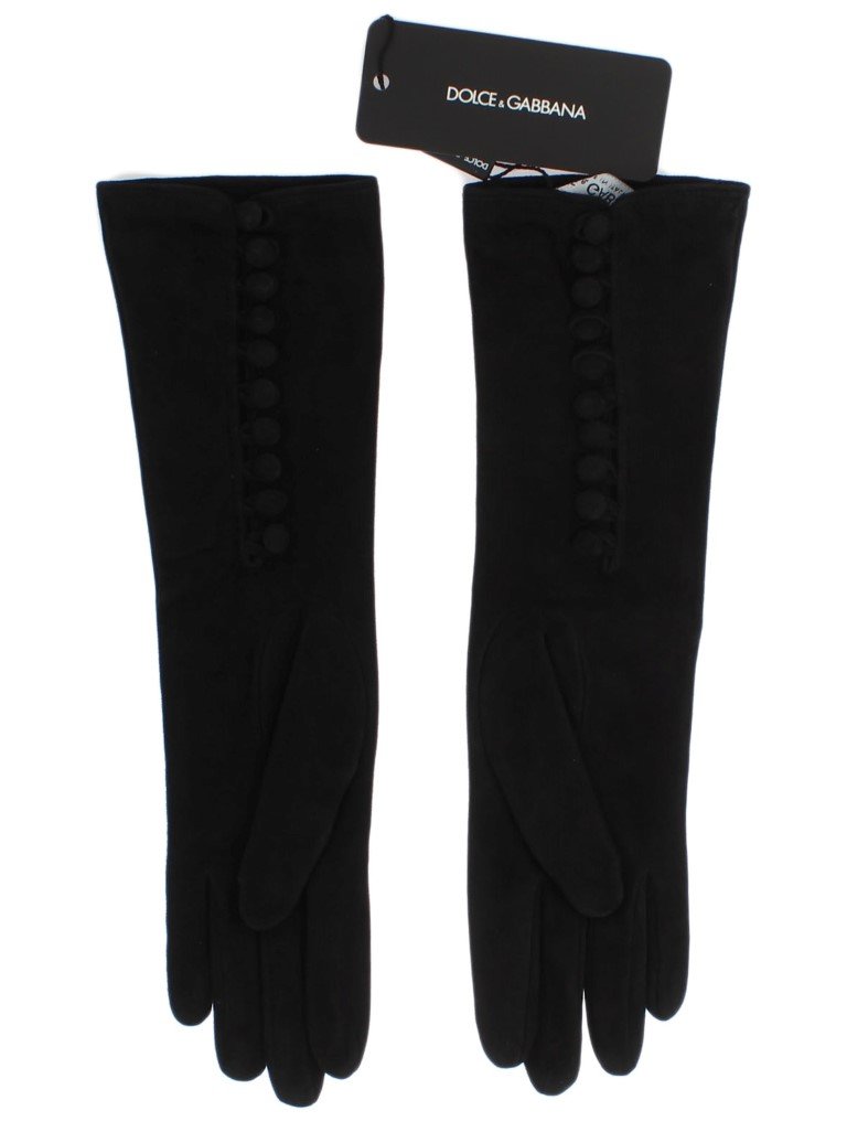 Black Suede Elbow Button Gloves
