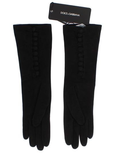 Black Suede Elbow Button Gloves