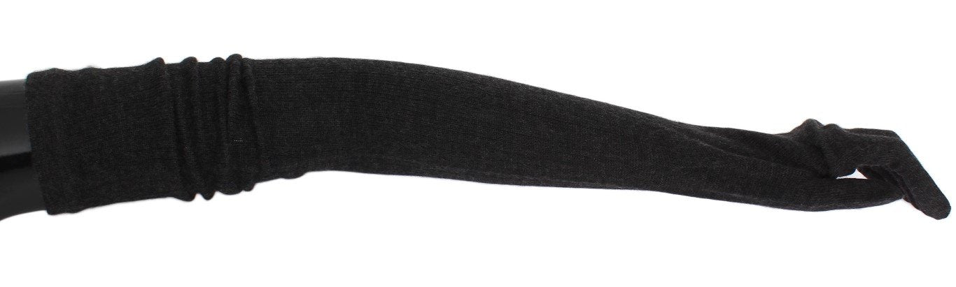 Gray Ribbed Cashmere Elbow Long Gloves