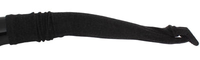 Gray Ribbed Cashmere Elbow Long Gloves