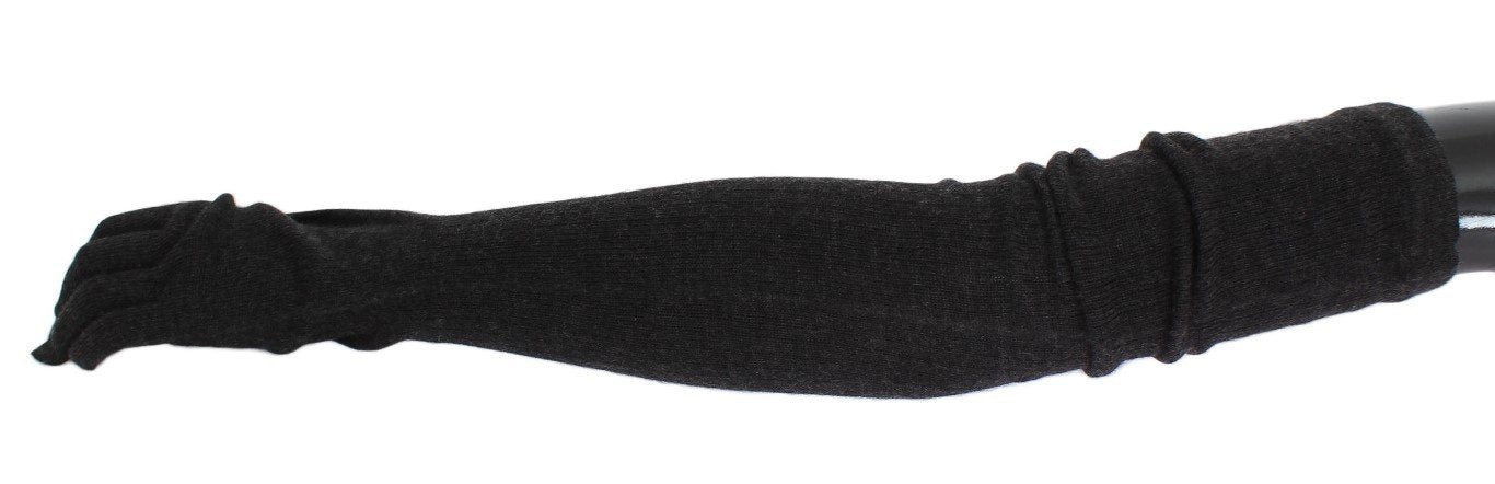 Gray Ribbed Cashmere Elbow Long Gloves