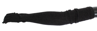 Gray Ribbed Cashmere Elbow Long Gloves