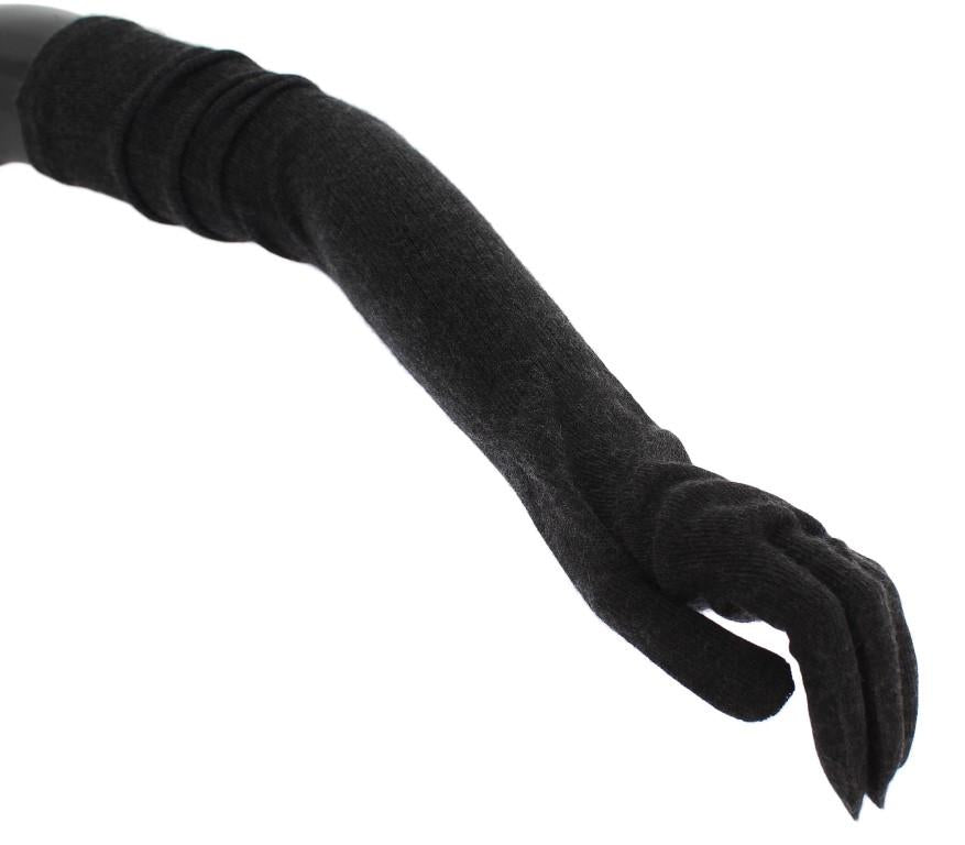 Gray Ribbed Cashmere Elbow Long Gloves