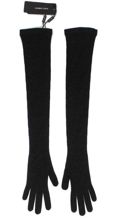 Gray Ribbed Cashmere Elbow Long Gloves