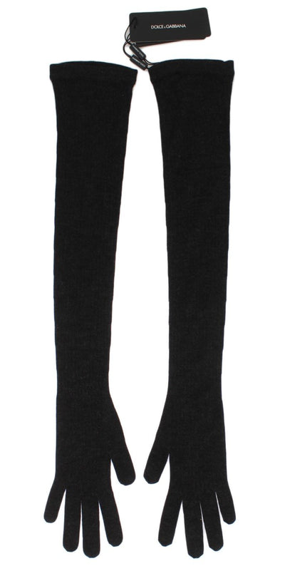 Gray Ribbed Cashmere Elbow Long Gloves