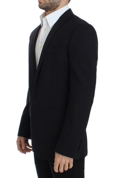 Black wool stretch slim fit blazer
