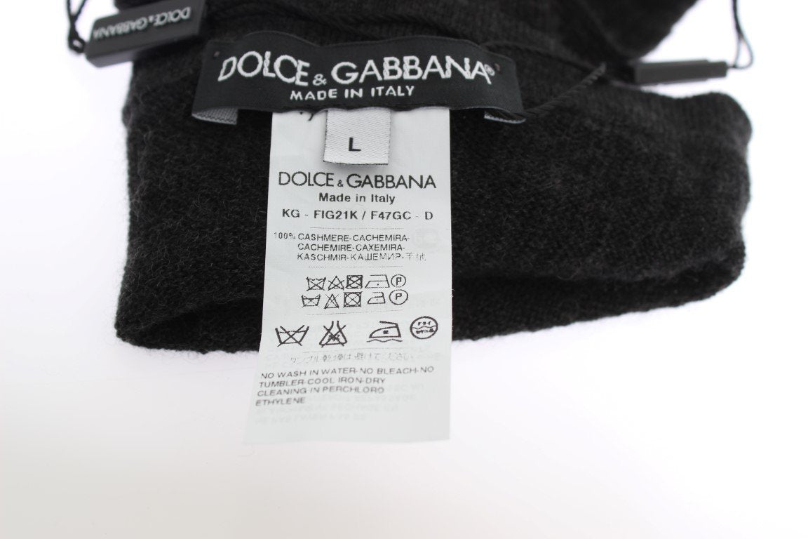 Gray Ribbed Cashmere Elbow Long Gloves