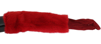 Red Leather Mink Fur Elbow Gloves