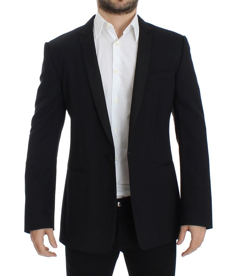 Black wool stretch slim fit blazer