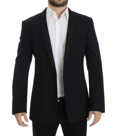Black wool stretch slim fit blazer