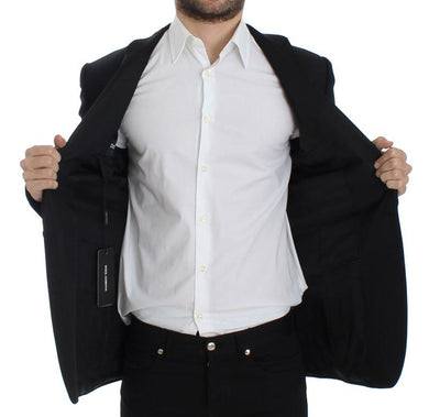 Black wool stretch slim fit blazer
