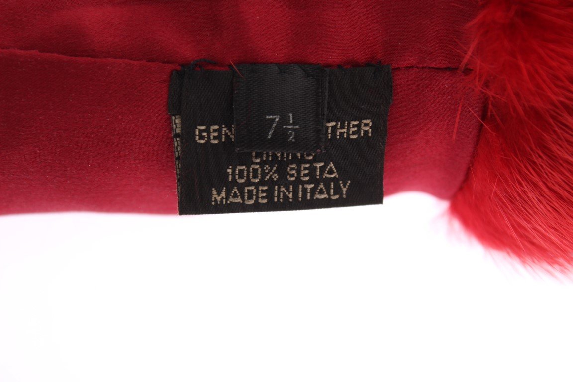 Red Leather Mink Fur Elbow Gloves