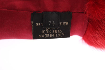 Red Leather Mink Fur Elbow Gloves