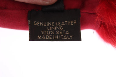 Red Leather Mink Fur Elbow Gloves