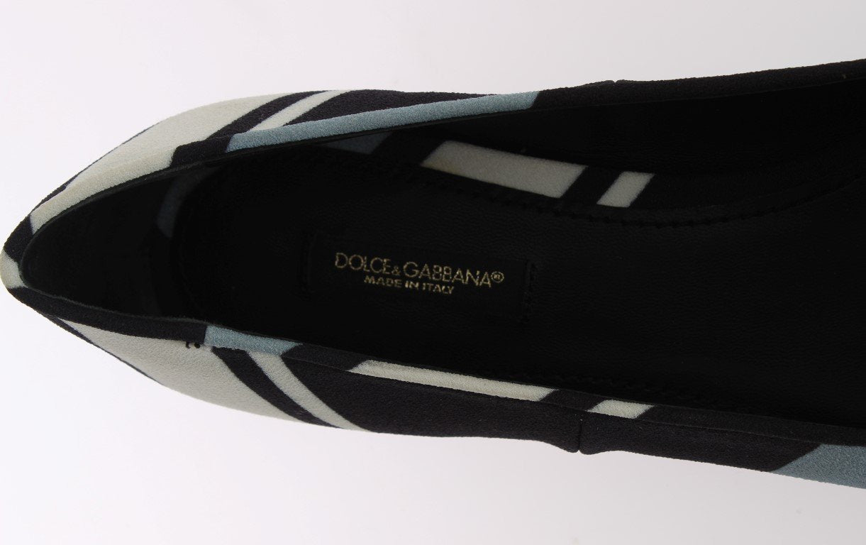 Blue White Wool Crystal Flat Loafers