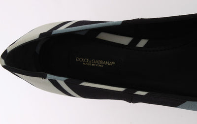 Blue White Wool Crystal Flat Loafers