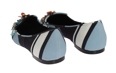 Blue White Wool Crystal Flat Loafers