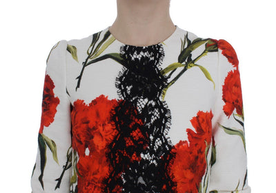 Red Roses Print Black Lace Stretch Dress