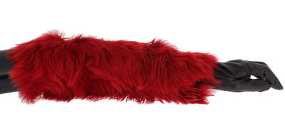 Brown Leather Red Fur Elbow Gloves