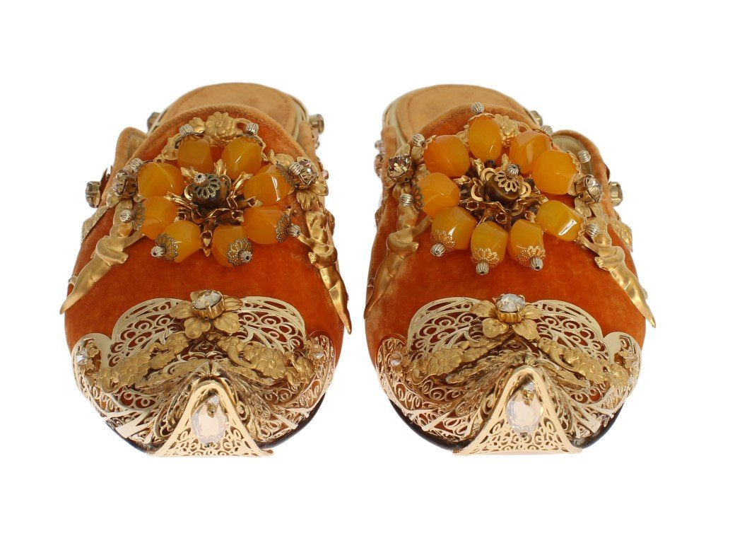 Orange Crystal Slides Flat Sandals