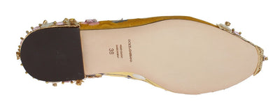 Gold Velvet Crystal Loafers