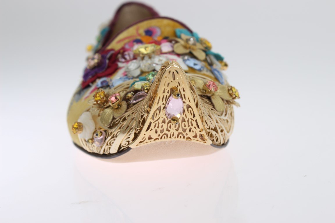 Gold Velvet Crystal Loafers