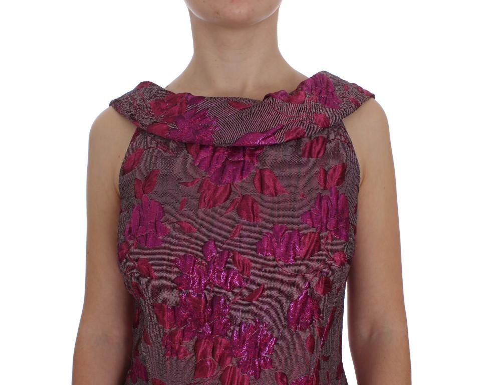 Pink Floral Brocade Sheath Gown Dress