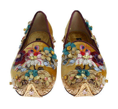 Gold Velvet Crystal Loafers