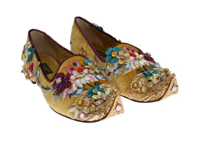 Gold Velvet Crystal Loafers