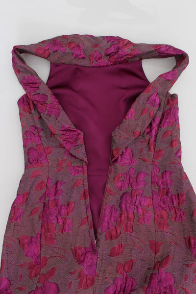 Pink Floral Brocade Sheath Gown Dress