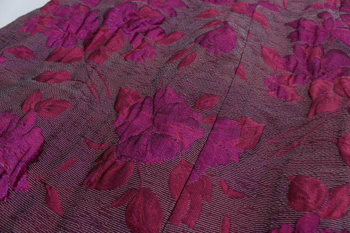 Pink Floral Brocade Sheath Gown Dress