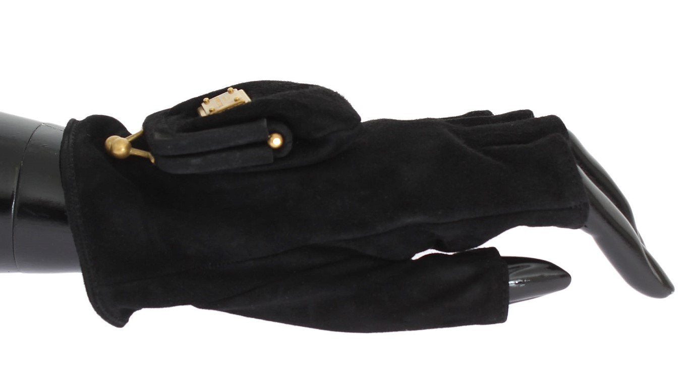 Black Leather Fingerless Gloves