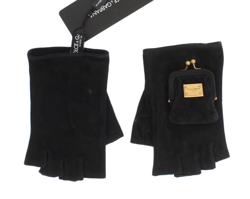 Black Leather Fingerless Gloves