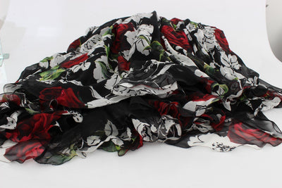Black Silk Multicolor Roses Print Dress