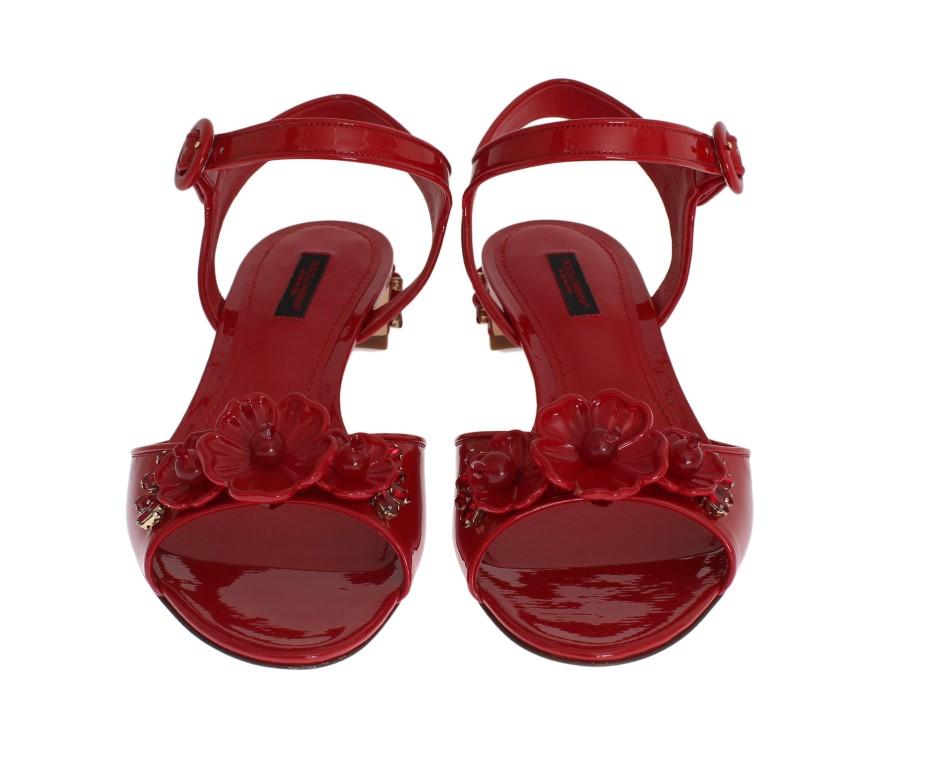 Red Leather Crystal Sandals