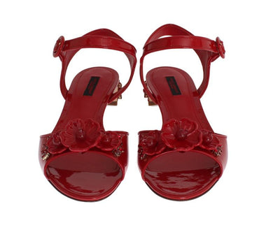Red Leather Crystal Sandals