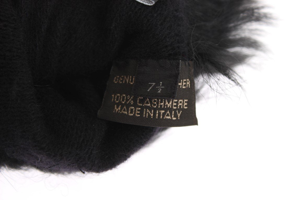Black Leather Floral Ricamo Fur Elbow Gloves