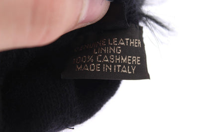 Black Leather Floral Ricamo Fur Elbow Gloves