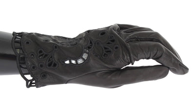 Black Leather Floral Cutout Gloves