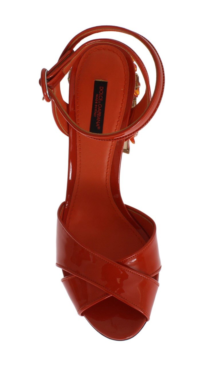 Orange Leather Crystal Sandals